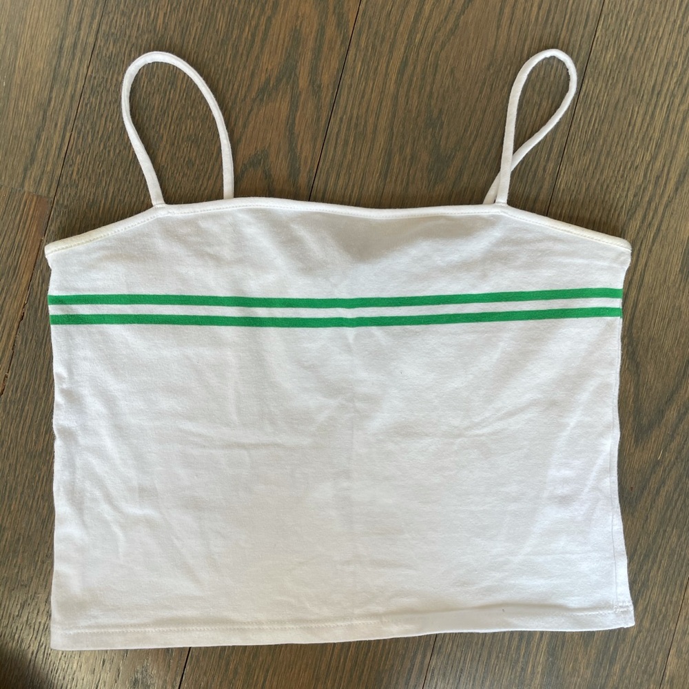 White crop tank top with green line detailing